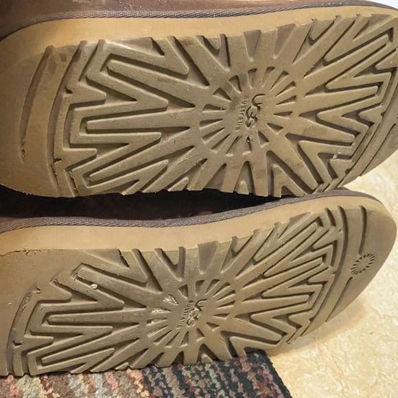 UGG AUS KENSINGTON Leather Sheepskin Brown Harness Biker Boot  Women Size 5 - Picture 9 of 11